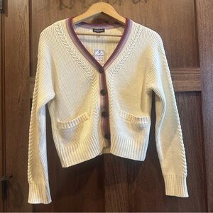 Classic V-Neck Cardigan with Colorful Trim